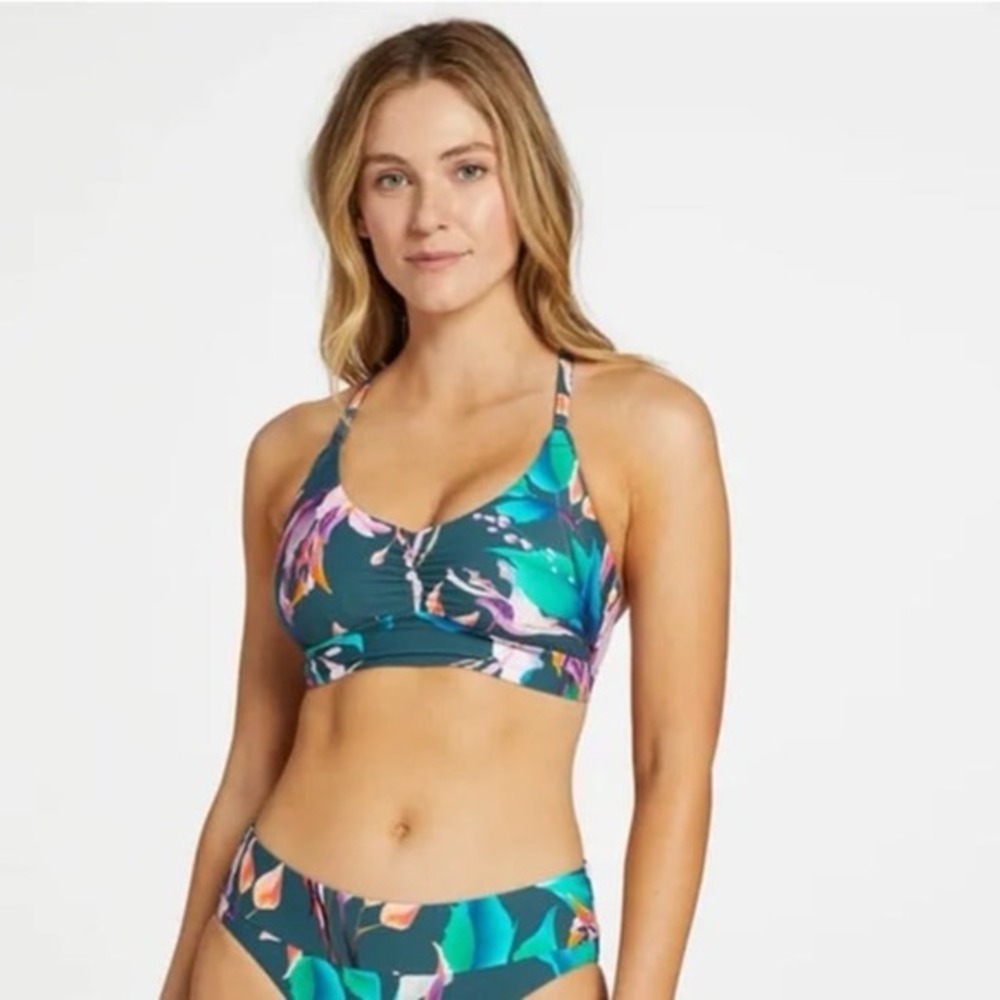 CALIA by Carrie Underwood Teal Floral Scoop-Back One-Piece